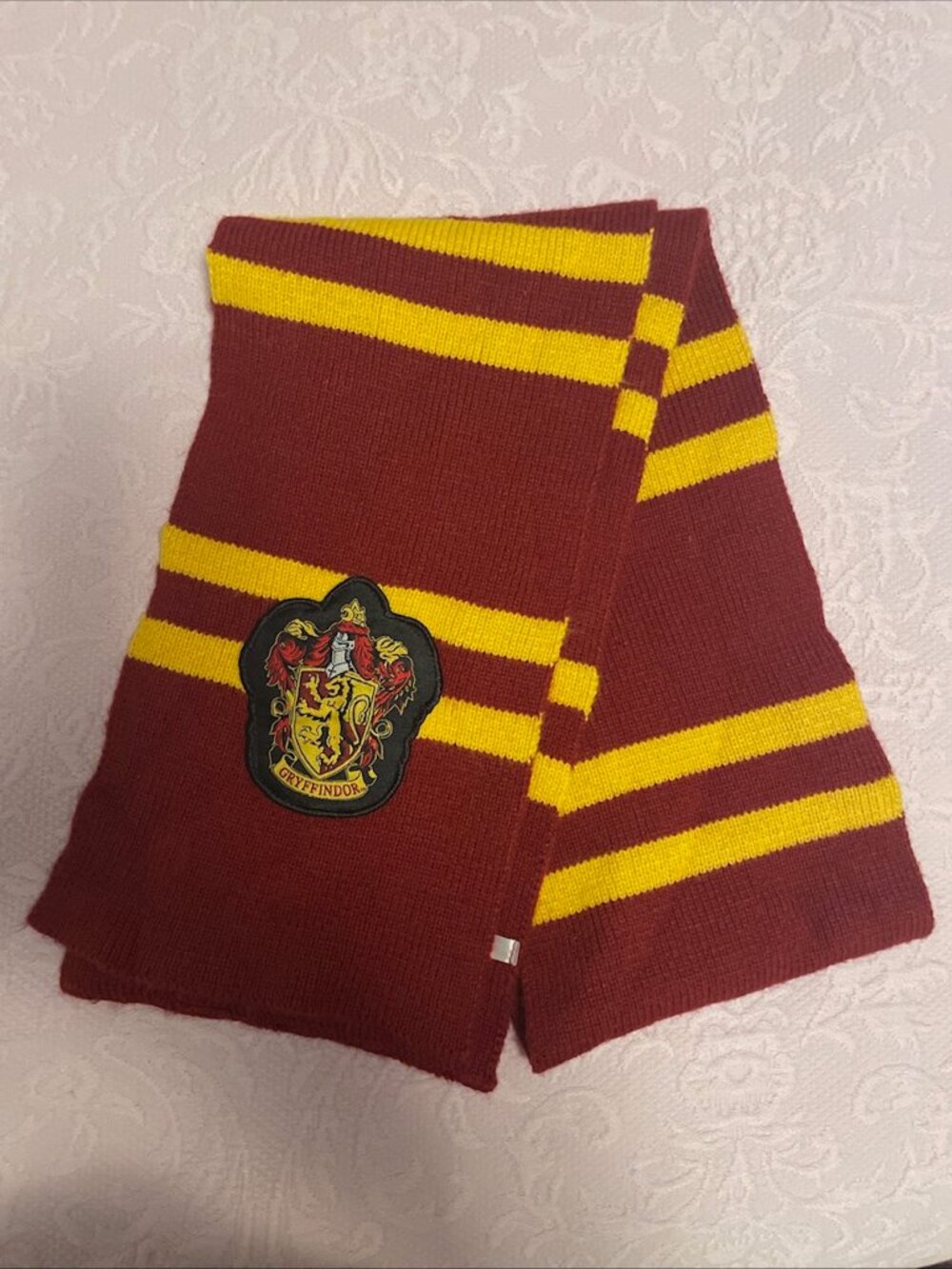 Harry Potter Gryffindor Scarf Maroon Gold Stripes Logo Patch 55”